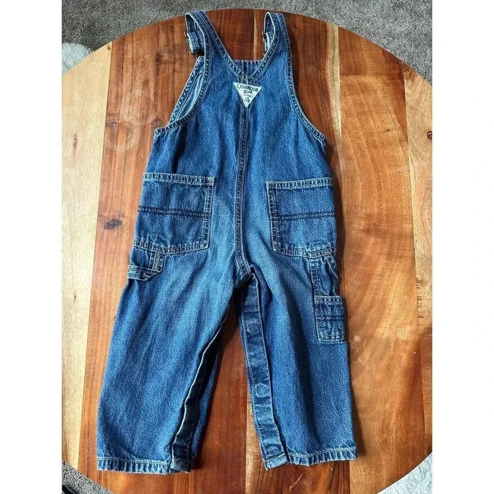 VINTAGE 90s OSH KOSH Denim Overalls‎ Vestbak Unisex Boys Size 18M